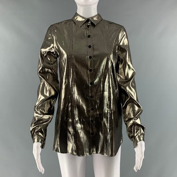 BURBERRY Size 4 Gold Silk Metallic Button Up Shirt - Picture 1 of 7